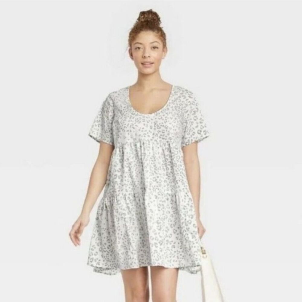 A New Day Women's Dress Size Small Black and White Leopard Print Short Sleeve